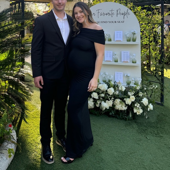 Elegant Black Maxi Dress - Cassandra Off Shoulder Slinky Maxi - Picture 3 of 3